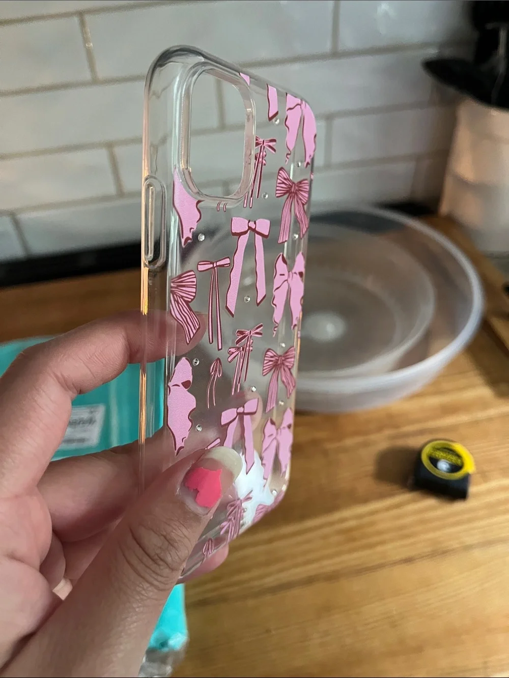 Clear Phone Case with Pink Bow Pattern for iPhone 11